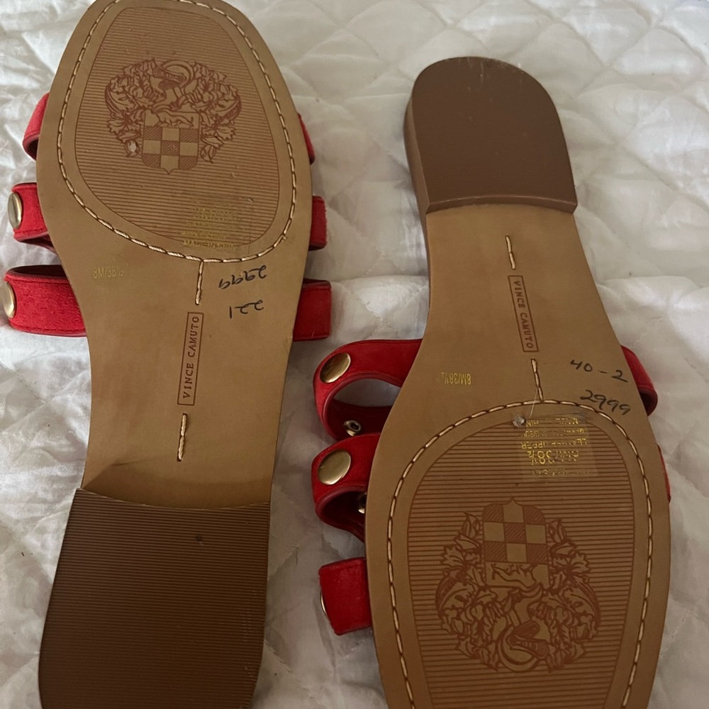 Vince Camuto Red Braided Leather Slide Sandals with Gold Studs - Picture 4 of 5